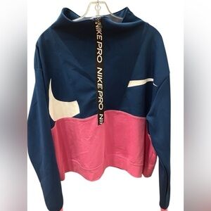 NEW Nike Pro Women Training Top Plus Sz 1X Dri-Fit Teal Pink 3/4 Zip Pullover